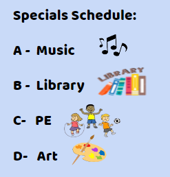Specials Schedule A Music B Library C PE D Art